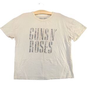 Guns N Roses Men's Spell Out T-Shirt Cream Large Short Sleeve Crew Neck